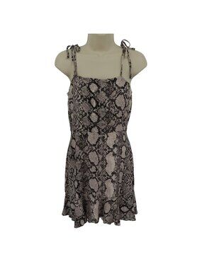 Express Women Small Snake Print Sundress Dress Tie Straps Ruffle Hem Ruched Back